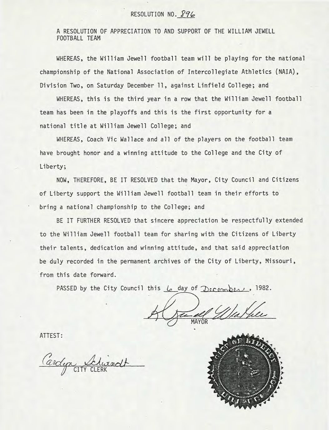 1982 Resolution of Appreciation